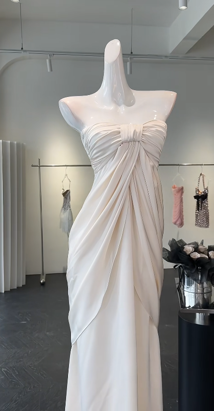 Simple Sheath Strapless Long Evening Dress Chiffon White Wedding Guest Outfit  ED07708