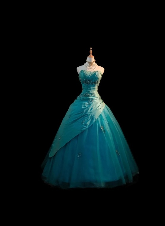 Simple A-Line Strapless Long Evening Dress Tulle Blue Prom Dress  ED07711