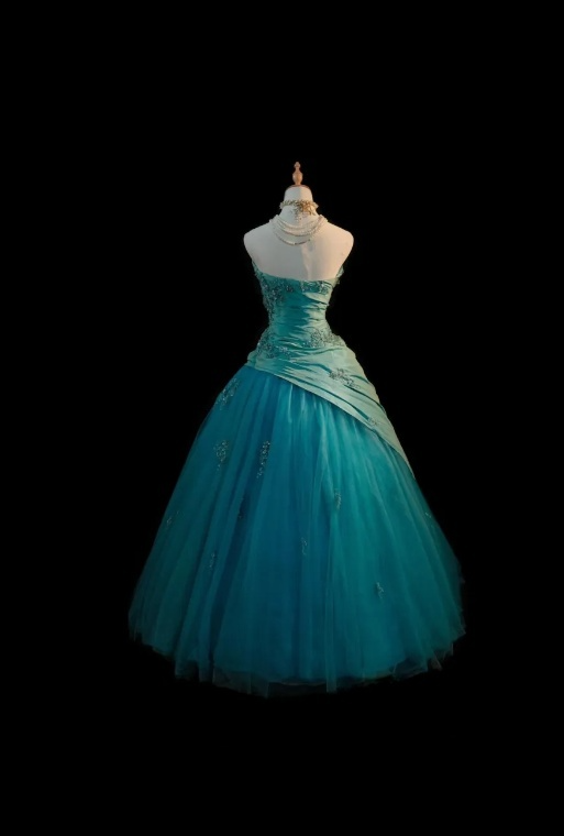 Simple A-Line Strapless Long Evening Dress Tulle Blue Prom Dress  ED07711