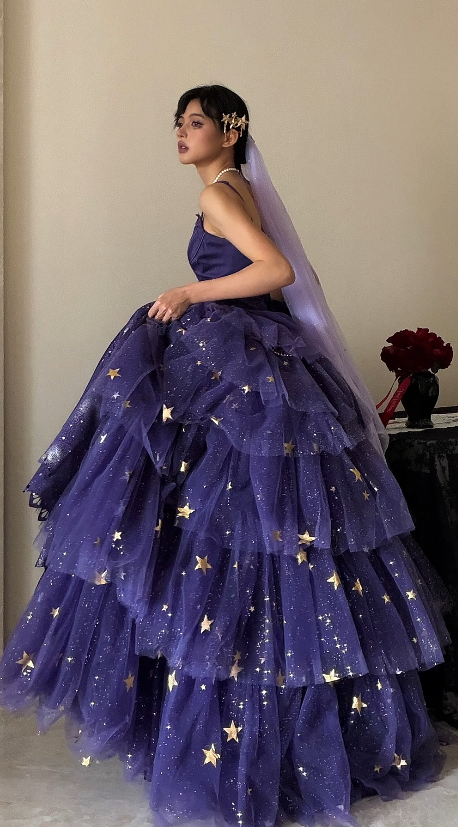 Gorgeous A-Line Tulle Sweet 16 Dress Spaghetti Straps Quinceanera Dress Purple Prom Dress  ED07723