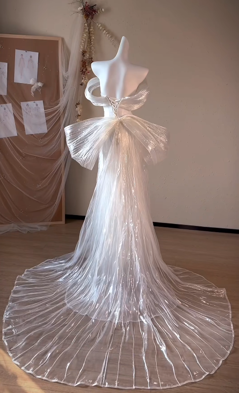 Elegant Off-shoulder Sheath Tulle Long Evening Dress White Prom Dress ED07726