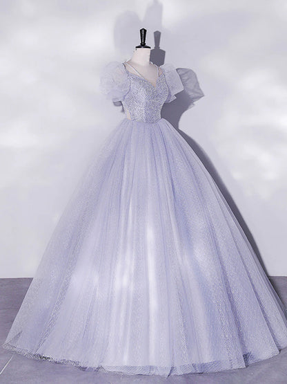 Light Purple Tulle Long Prom Dresses, Purple Tulle Formal Dresses ED0773