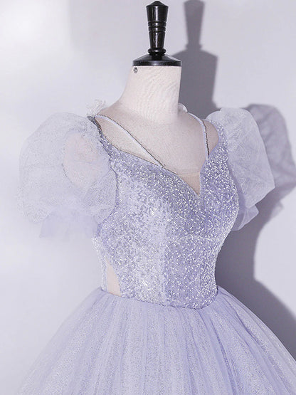 Light Purple Tulle Long Prom Dresses, Purple Tulle Formal Dresses ED0773