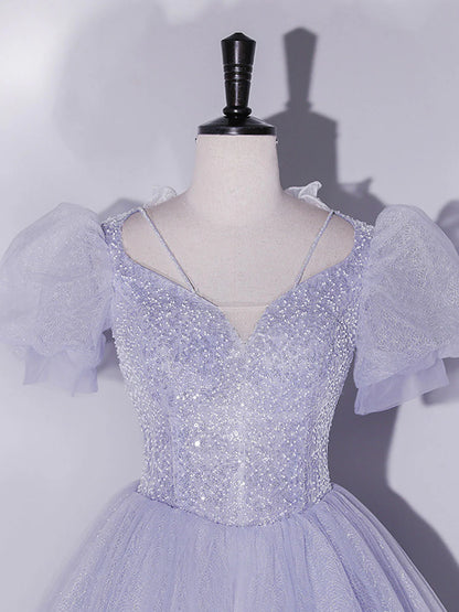 Light Purple Tulle Long Prom Dresses, Purple Tulle Formal Dresses ED0773