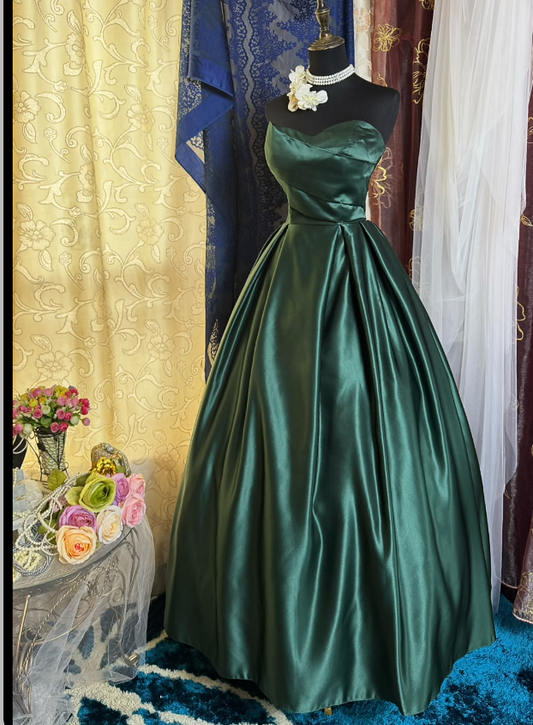 Fashion Green Prom Dress Strapless A-Line Satin Long Evening Dress ED07742