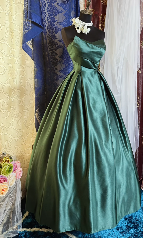 Robe de Bal Verte à la Mode Bustier Coupe A Satin Robe de Soirée Longue ED07742