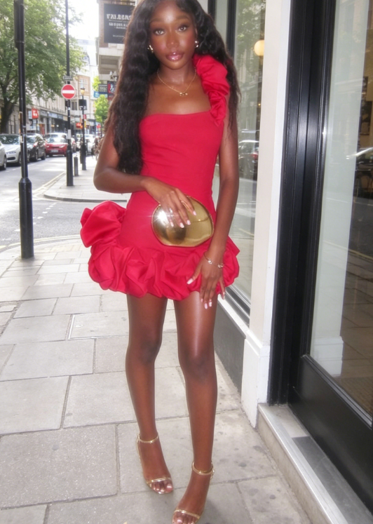 Sexy Etuikleid Partykleid Satin Kurzes Cocktailkleid Rotes Homecoming-Kleid One-Shoulder Ärmelloses Geburtstags-Outfit ED07757