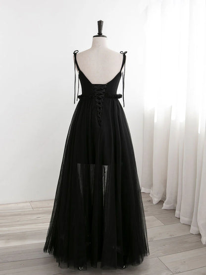 Robe de bal longue trapèze en tulle noir, robe de soirée formelle noire ED0776