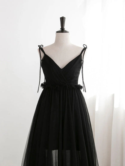 Robe de bal longue trapèze en tulle noir, robe de soirée formelle noire ED0776