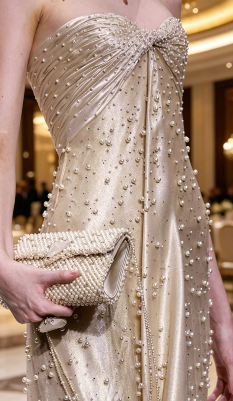 Fashion Champagne Prom Dress Strapless Sheath Long Evening Dress Beaded Chiffon Birthday Dress ED07760