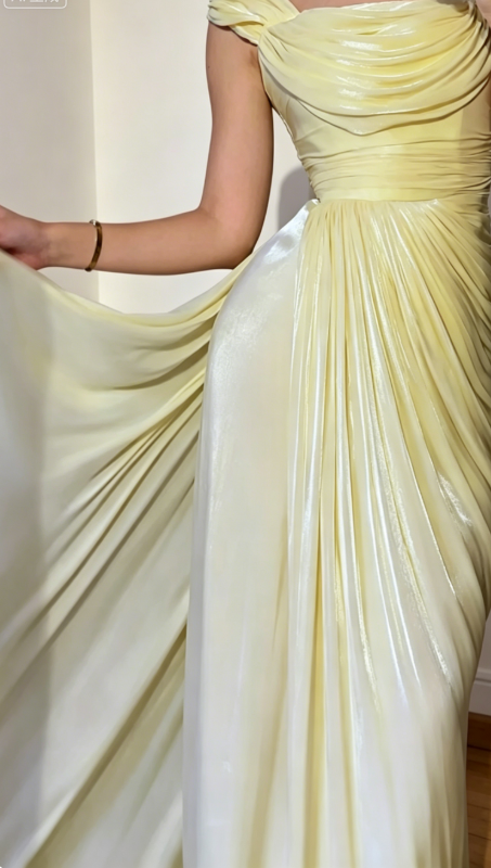 Classy Straps Sheath Chiffon Long Evening Dress Yellow Prom Dress ED07764