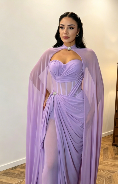 Classy Sweetheart Sheath Chiffon Long Evening Dress Purple Prom Dress  ED07767