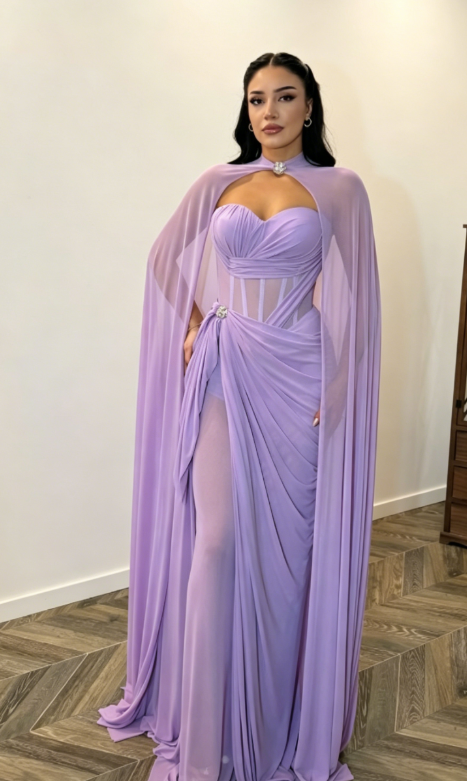 Classy Sweetheart Sheath Chiffon Long Evening Dress Purple Prom Dress  ED07767