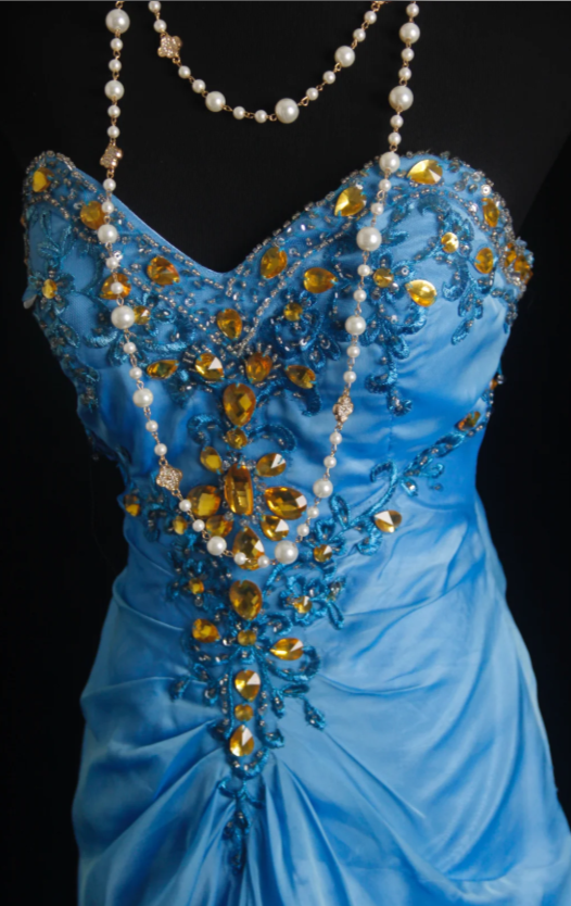 Elegantes Etuikleid aus Chiffon mit Herzausschnitt, langes Abendkleid, blaues Ballkleid ED07769