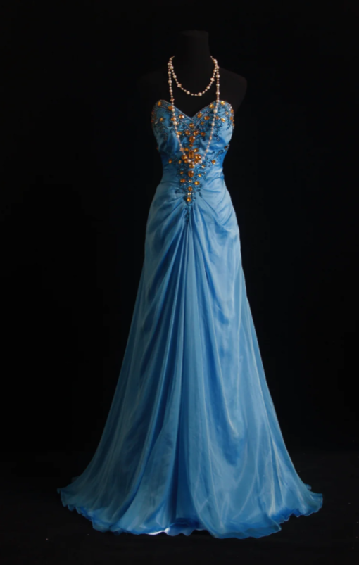 Elegantes Etuikleid aus Chiffon mit Herzausschnitt, langes Abendkleid, blaues Ballkleid ED07769
