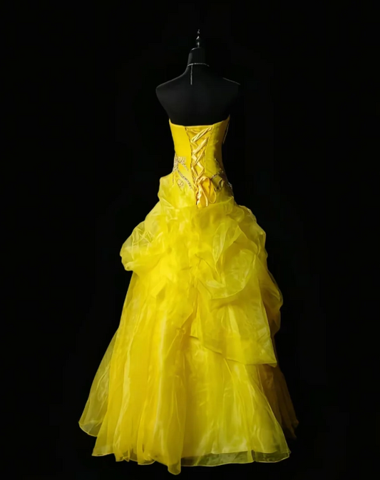 Elegantes Sweetheart A-Linien Tüll Lang Abendkleid Gelbes Ballkleid ED07770