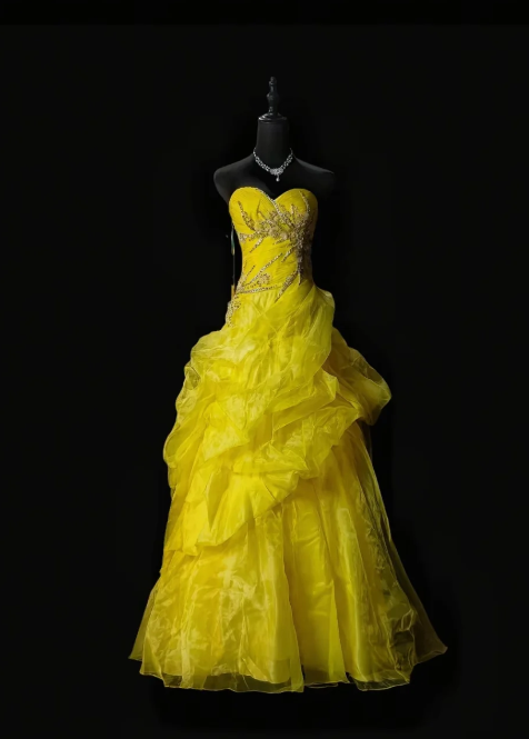 Elegantes Sweetheart A-Linien Tüll Lang Abendkleid Gelbes Ballkleid ED07770