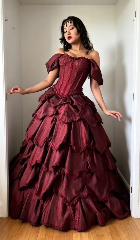 Gorgeous Off-shoulder Quinceanera Dress A-Line Satin Prom Dress Burgundy Sweet 16 Dress ED07778
