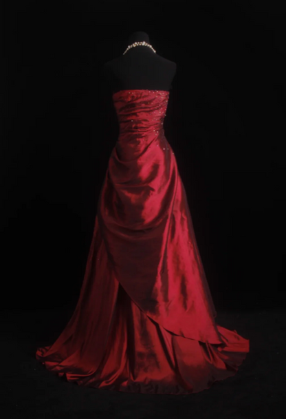Robe de Soirée Fourreau Longue en Satin sans Bretelles Robe de Bal Magnifique Bordeaux ED07779