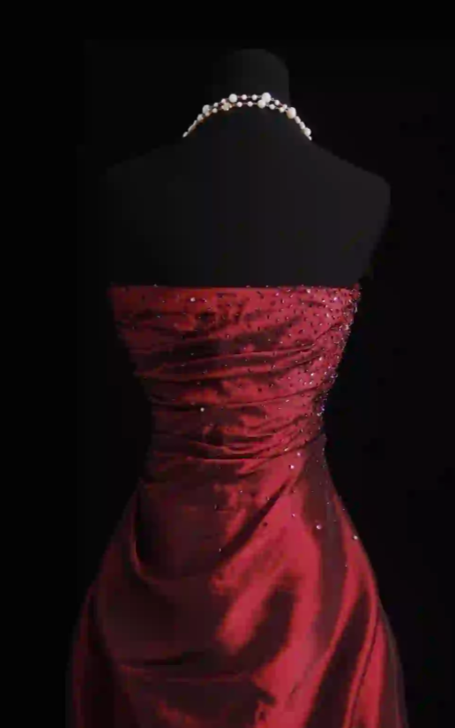 Robe de Soirée Fourreau Longue en Satin sans Bretelles Robe de Bal Magnifique Bordeaux ED07779