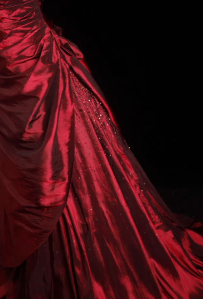 Robe de Soirée Fourreau Longue en Satin sans Bretelles Robe de Bal Magnifique Bordeaux ED07779