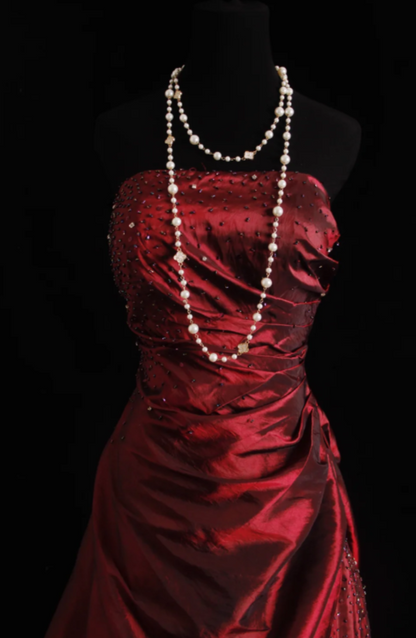 Robe de Soirée Fourreau Longue en Satin sans Bretelles Robe de Bal Magnifique Bordeaux ED07779
