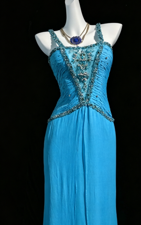 Gorgeous Blue Wedding Guest Dress Straps Sheath Chiffon Long Evening Dress  ED07781