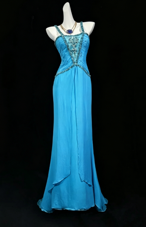Gorgeous Blue Wedding Guest Dress Straps Sheath Chiffon Long Evening Dress  ED07781