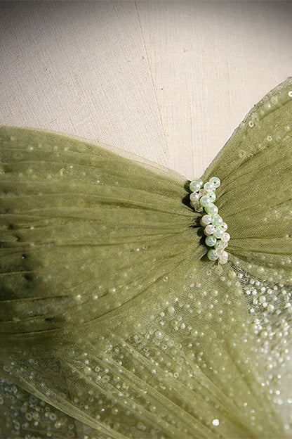 A-line Green Long Prom Dress, Green Tulle Formal Evening Dress ED0780