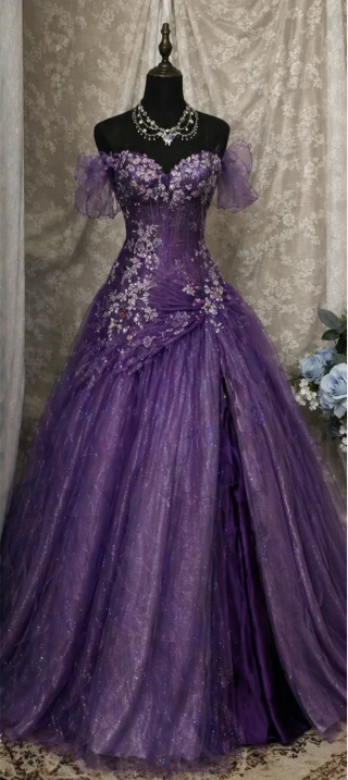 Gorgeous Purple Sweet 16 Dress Off-shoulder A-Line Tulle Quinceanera Dress  ED07801