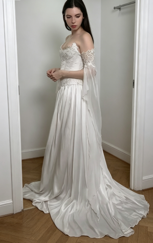 Robe de soirée longue fourreau blanche chic sans bretelles en satin avec fente ED07814