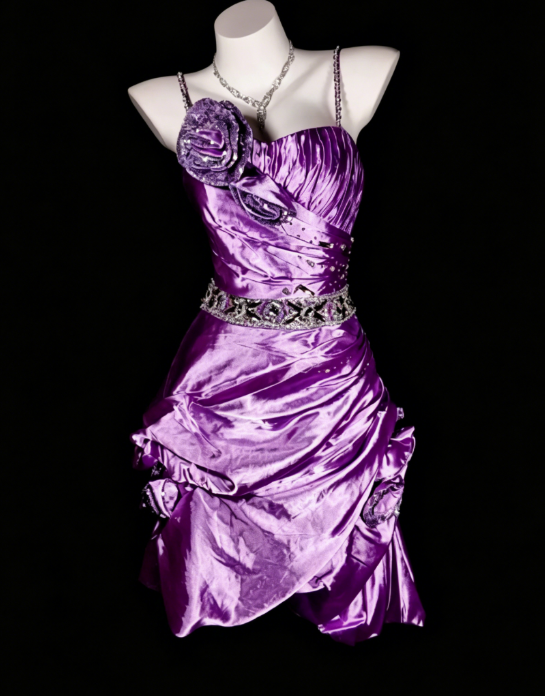 Robe Courte de Bal de Promo Chic Violette Bretelles Fines Fourreau Robe d'Anniversaire Robe de Cocktail en Satin ED07819