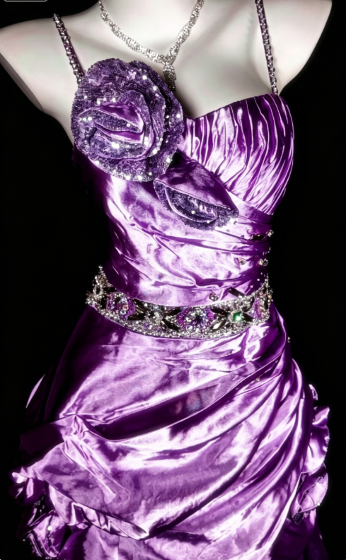 Robe Courte de Bal de Promo Chic Violette Bretelles Fines Fourreau Robe d'Anniversaire Robe de Cocktail en Satin ED07819