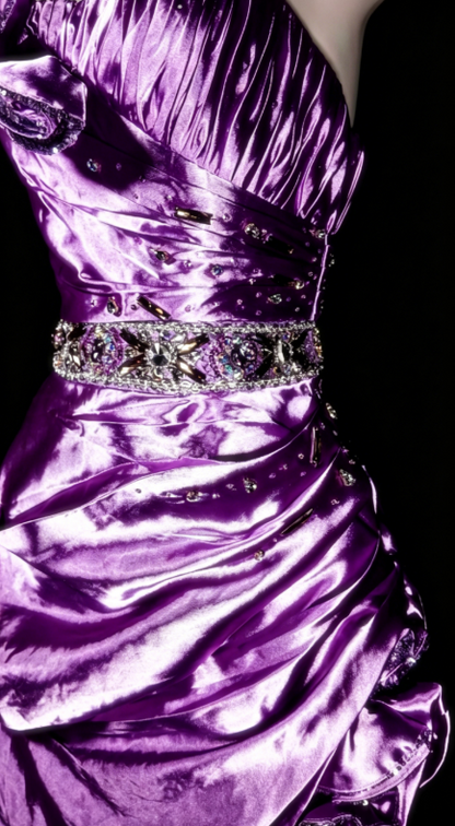 Robe Courte de Bal de Promo Chic Violette Bretelles Fines Fourreau Robe d'Anniversaire Robe de Cocktail en Satin ED07819