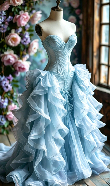 Chic Pale Blue Prom Dress Sweetheart Sheath Tulle Long Evening Dress ED07826