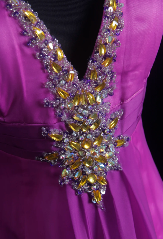 Élégante robe de soirée longue en mousseline de soie coupe trapèze avec licol rose fuchsia pour bal de promo ED07838