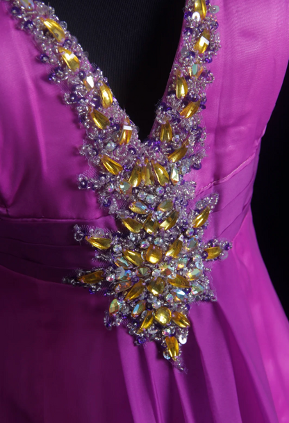 Élégante robe de soirée longue en mousseline de soie coupe trapèze avec licol rose fuchsia pour bal de promo ED07838