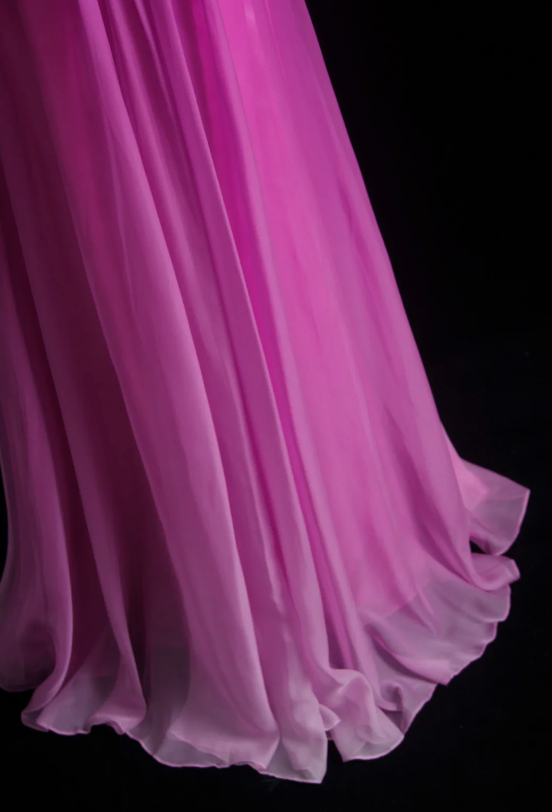 Élégante robe de soirée longue en mousseline de soie coupe trapèze avec licol rose fuchsia pour bal de promo ED07838