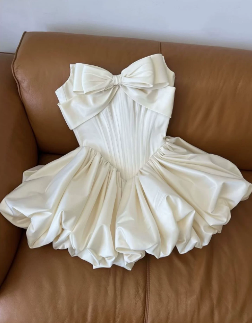 French-style Cute White Women Dress Strapless Vacation Dress  ED07849