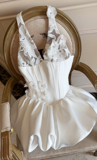 French-style Cute White Women Dress Halter Vacation Dress ED07850