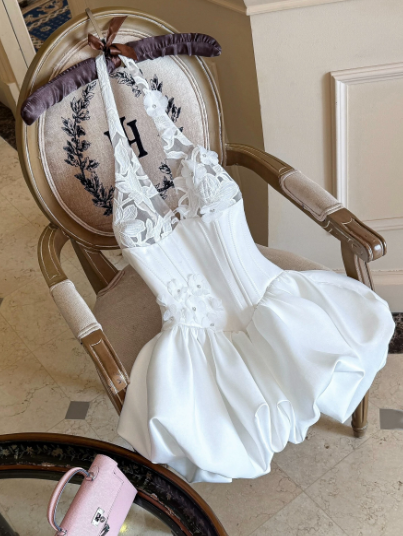 Robe Blanche Mignonne de Style Français pour Femme, Robe de Vacances Halter ED07850