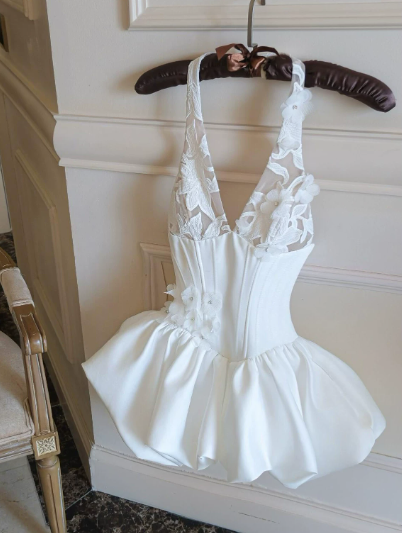French-style Cute White Women Dress Halter Vacation Dress ED07850