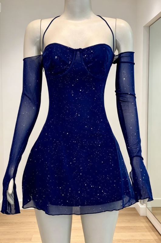Robe de cocktail fourreau à licou en mousseline de soie courte pour bal de promo, robe de retour à la maison bleu roi ED07851