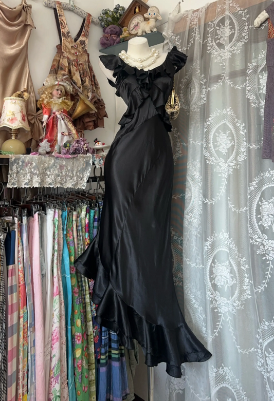 Chic Scoop Sheath Satin Long Evening Dress Black Prom Dress  ED07877