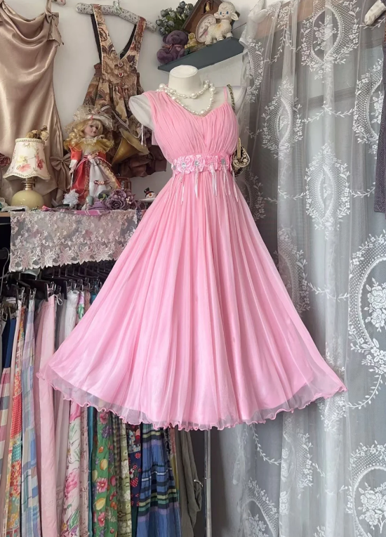 Cute Pink Birthday Dress A-Line Chiffon Cocktail Dress Pink Party Dress ED07878