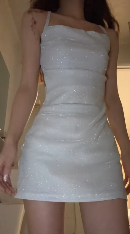 Cute White Birthday Dress Sheath Satin Cocktail Dress Spaghetti Straps Party Dress ED07879