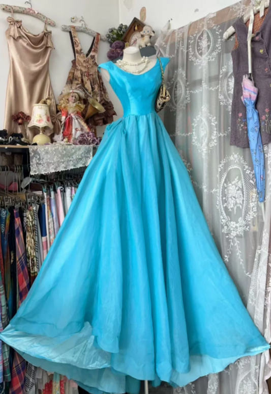 Chic Scoop Sheath Satin Long Evening Dress Blue Prom Dress ED07884