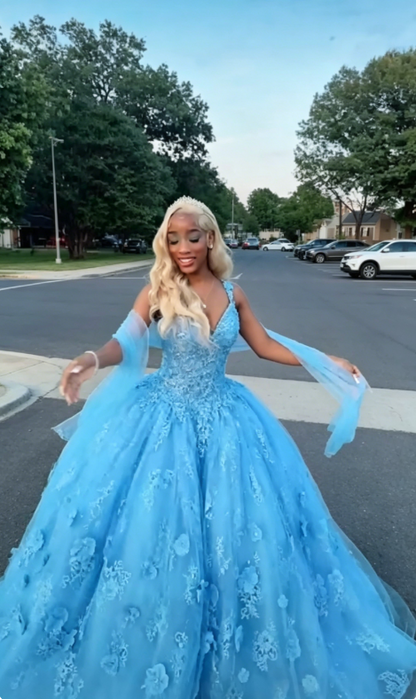 Robe de bal chic à fines bretelles pour les 16 ans, longue robe de soirée en tulle, robe de bal bleue ED07885