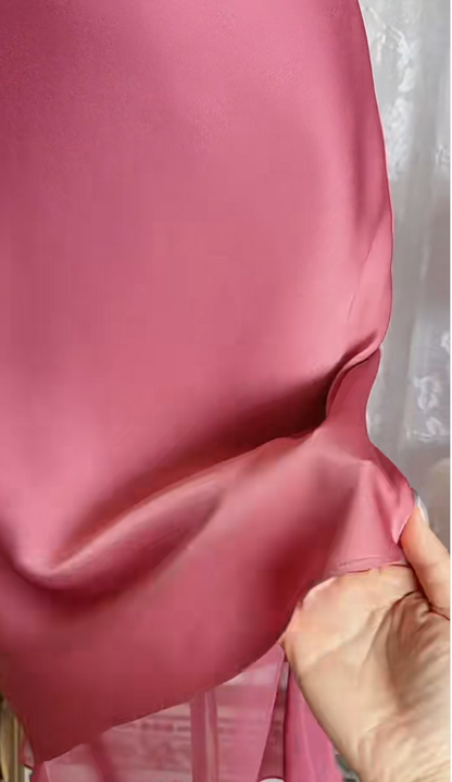 Robe de soirée chic à fines bretelles en mousseline rose courte ED07890