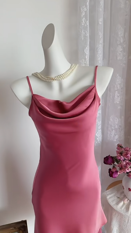 Chic Spaghetti Straps Birthday Dress Sheath Chiffon Graduation Party Dress Pink Short Prom Dress ED07890